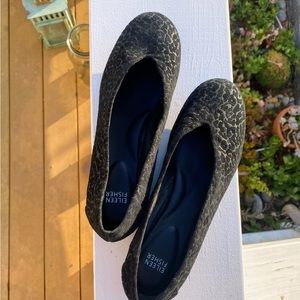 Eileen fisher suede embossed leopard print black ballet flat black. 9.5